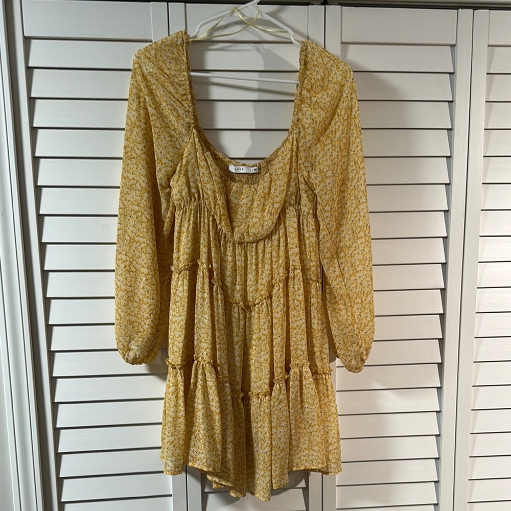 Lush Yellow Long Sleeve Ruffled Dress